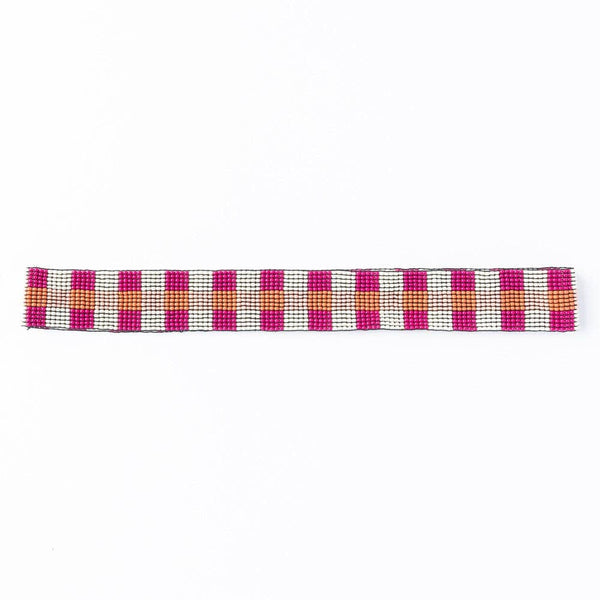 Ryan Gingham Beaded Hatband Pink