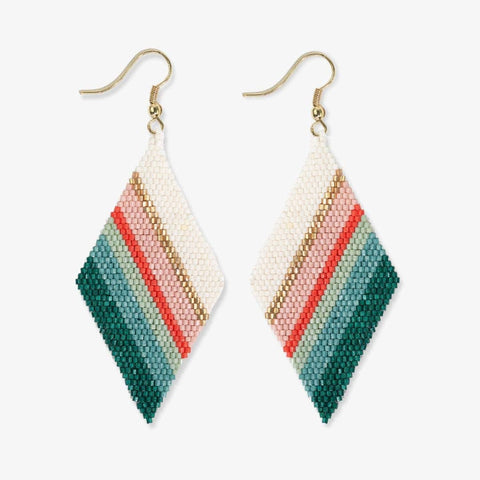 Frida Mixed Stripe Beaded Earrings Teal Poppy