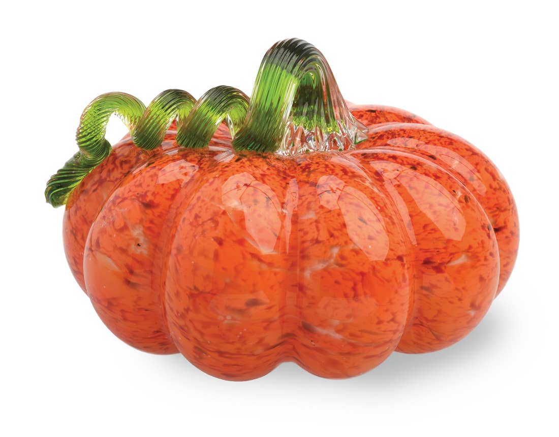 5.75" Dia Glass Pumpkin Orange With Green Stem Fall