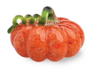 5.75" Dia Glass Pumpkin Orange With Green Stem Fall