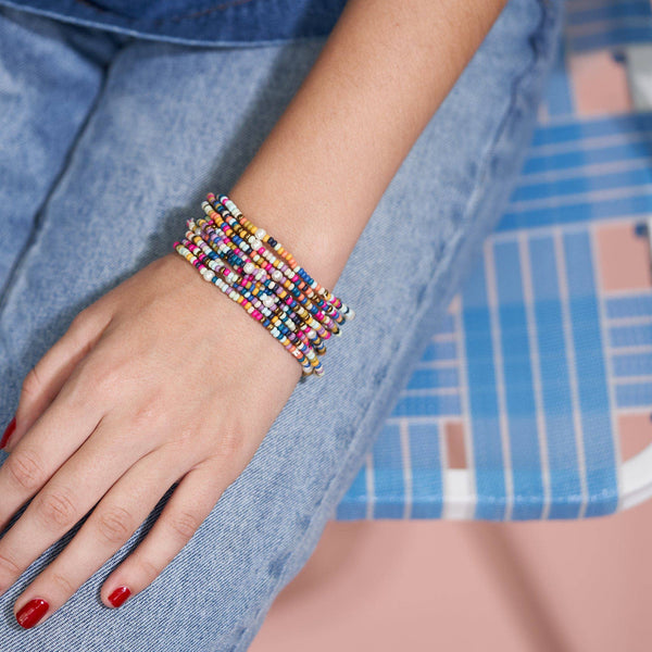 Sage Confetti Beaded 10 Strand Bracelets Multicolor