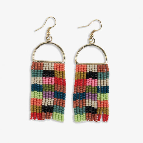 Allison Checked Beaded Fringe Earrings Multicolor