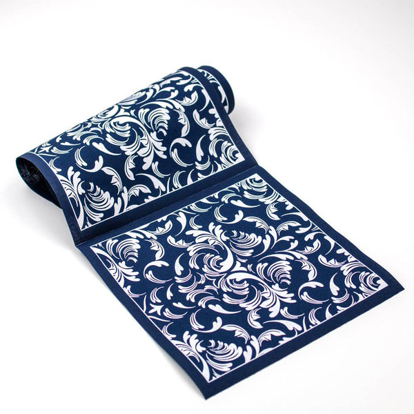 Cotton Party Napkin Roll:(Navy Scroll)