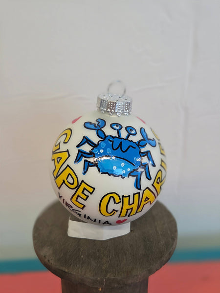 Custom Name Hand Painted Glass Ball Ornament : Basic box / Coordinating Ribbon / Large
