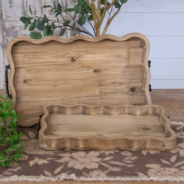 Scalloped Natural Wood Tray