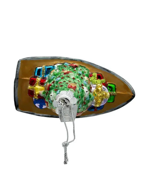 4"NOBLE GEMS BOAT W/TREE GLASS ORNAMENT