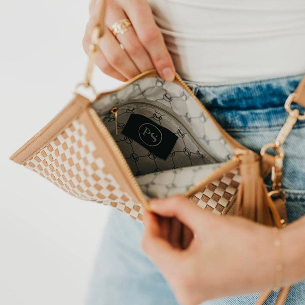 Veda Woven Crossbody and Clutch Bag: Denim Blue