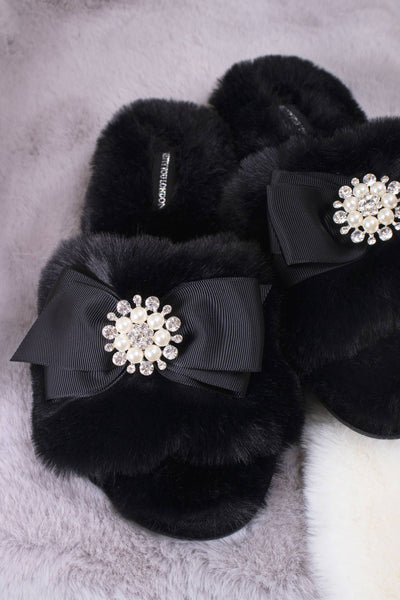 Anya Embellished Slider Slippers in Black: Black / XL = UK 7.5-8.5 / EU 42-43 / US 9.5-10.5