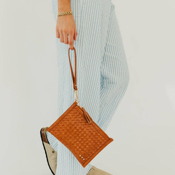 Veda Woven Crossbody and Clutch Bag: Denim Blue
