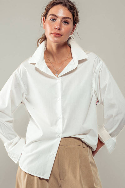 TWILL TAPE BUTTON DOWN OVERSIZED STRIPE SHIRT