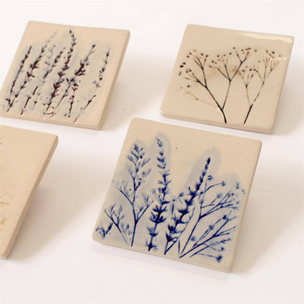 Pressed Wildflower Stoneware Coaster Set