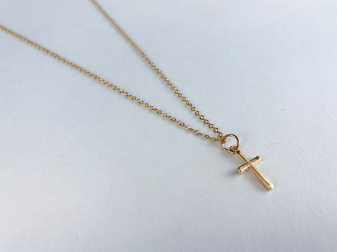 Gold Layering Cross Pendant Necklace: J - Cross