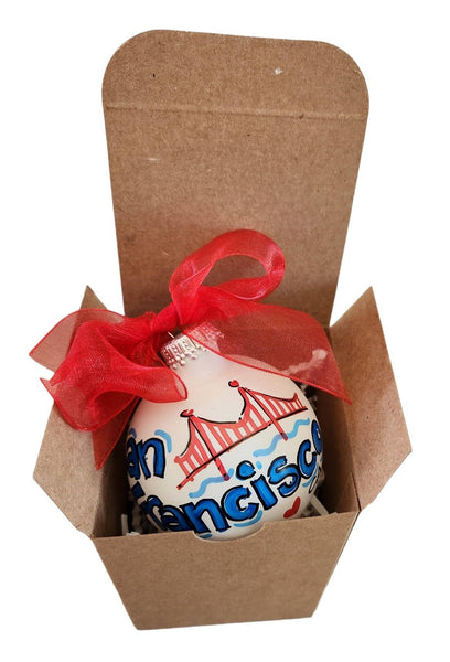 Custom Name Hand Painted Glass Ball Ornament : Basic box / Coordinating Ribbon / Large