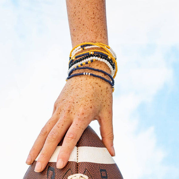 Game Day Navy and Yellow Beaded Stretch Bracelets