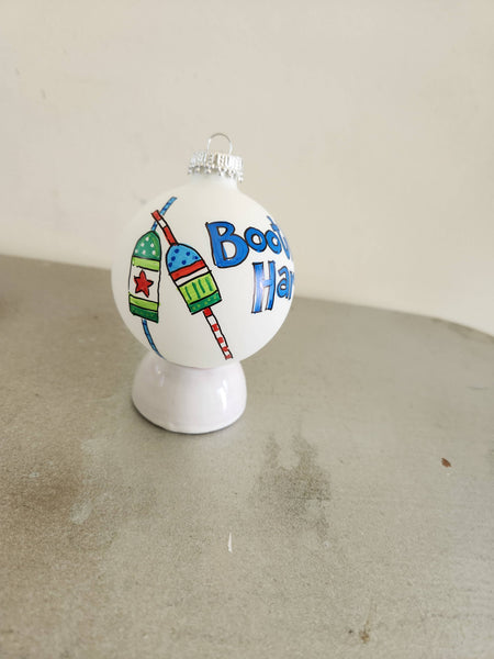 Custom Name Hand Painted Glass Ball Ornament : Basic box / Coordinating Ribbon / Large