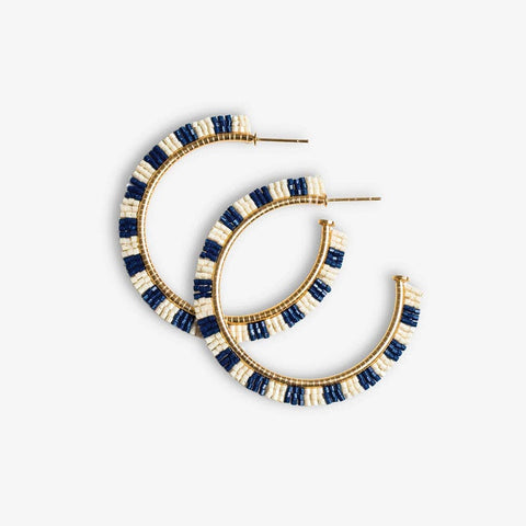 Nora Navy Checkered Beaded Hoop Earrings
