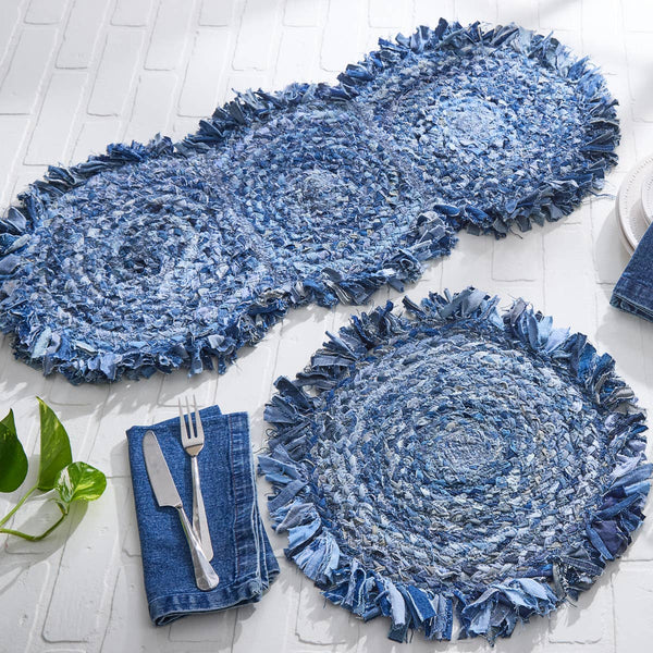 Braided Denim Table Runner 34" L
