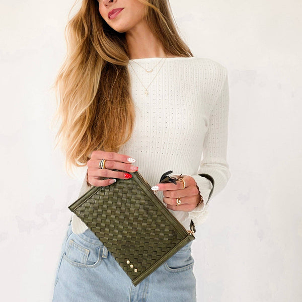 Veda Woven Crossbody and Clutch Bag: Denim Blue