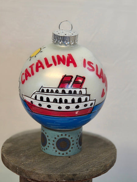 Custom Name Hand Painted Glass Ball Ornament : Basic box / Coordinating Ribbon / Large