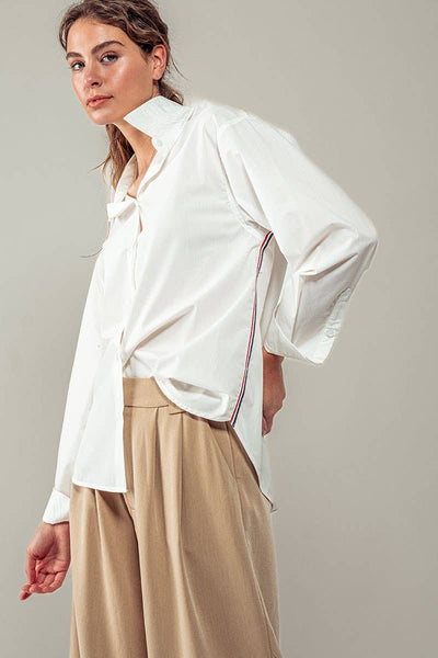 TWILL TAPE BUTTON DOWN OVERSIZED STRIPE SHIRT
