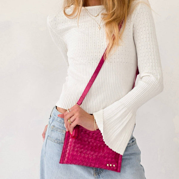 Veda Woven Crossbody and Clutch Bag: Denim Blue