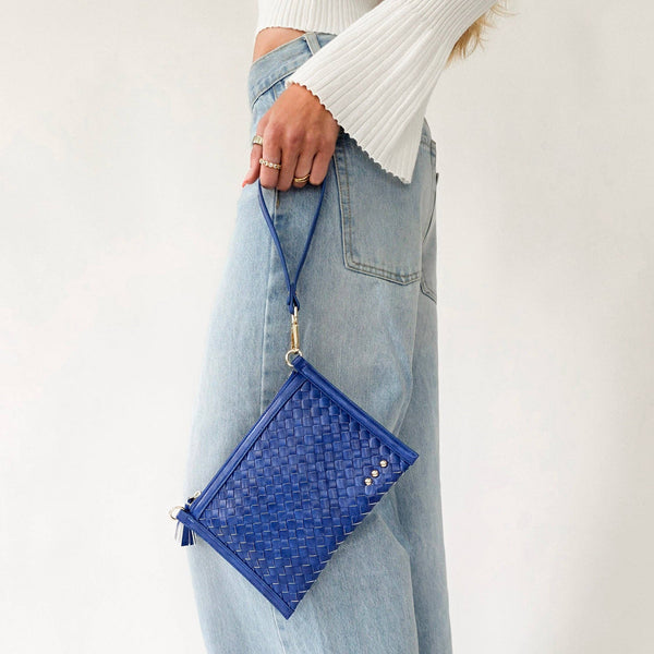Veda Woven Crossbody and Clutch Bag: Denim Blue