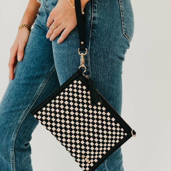 Veda Woven Crossbody and Clutch Bag: Denim Blue