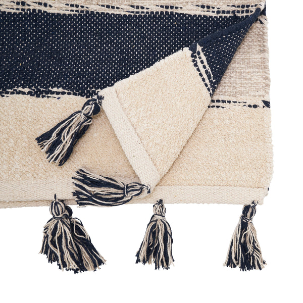 Tasseled Stripe Table Runner: Navy Blue / 16"x72"