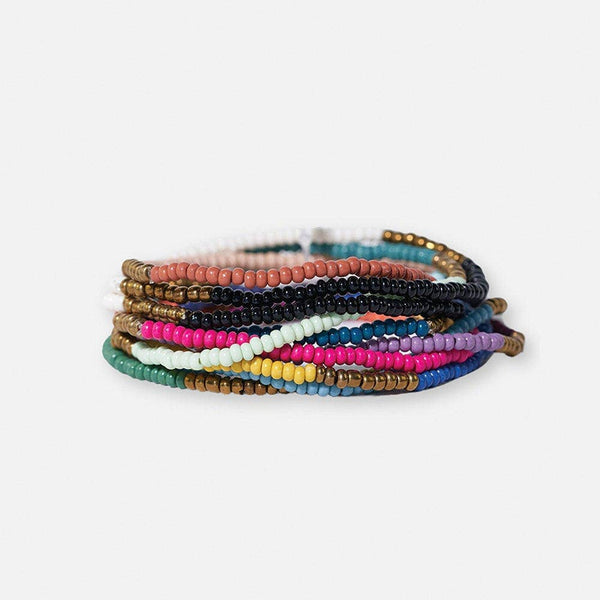 Sage Color Gold Block Beaded 10 Strand Bracelets