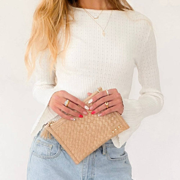 Veda Woven Crossbody and Clutch Bag: Denim Blue