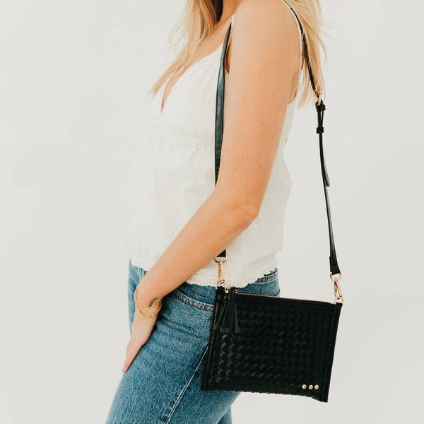 Veda Woven Crossbody and Clutch Bag: Denim Blue
