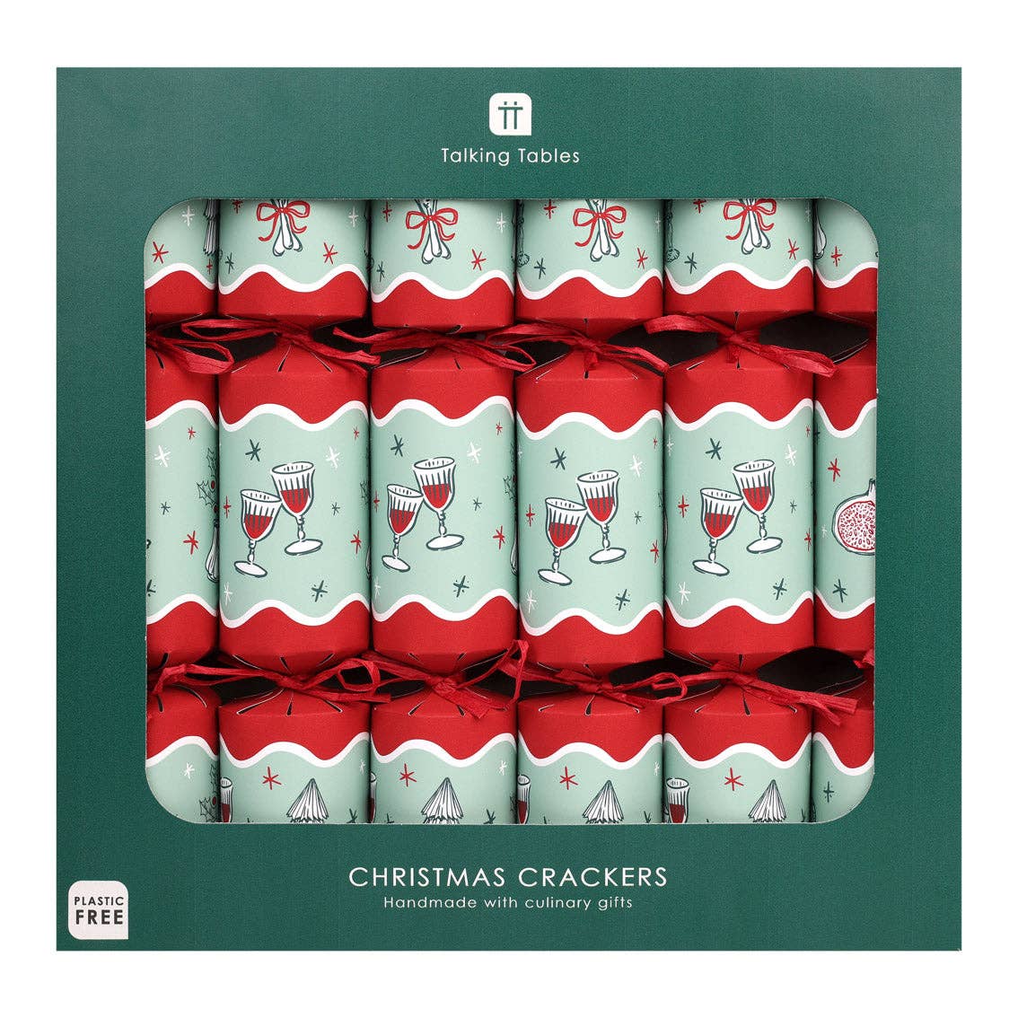 Bon Noel Green Christmas Crackers | 6 Pack | Xmas Decor |