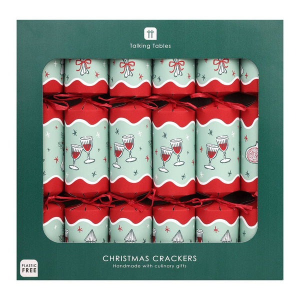 Bon Noel Green Christmas Crackers | 6 Pack | Xmas Decor |