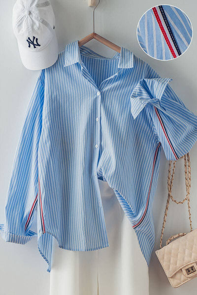 TWILL TAPE BUTTON DOWN OVERSIZED STRIPE SHIRT