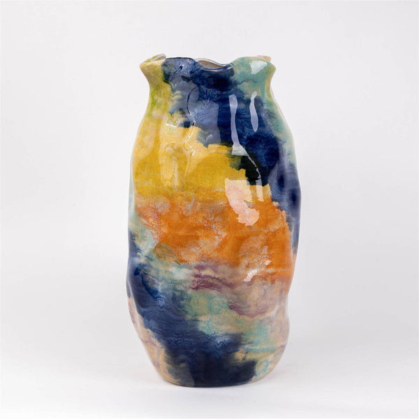 Large Hand-Painted Multicolor Organic Vase