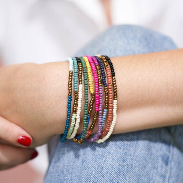 Sage Color Gold Block Beaded 10 Strand Bracelets