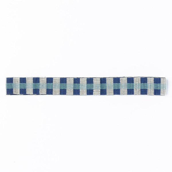 Ryan Gingham Beaded Hatband Blue