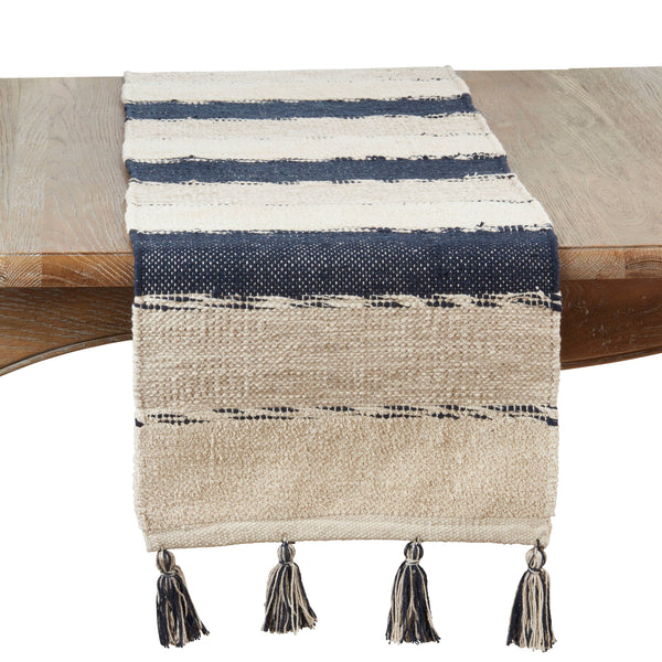 Tasseled Stripe Table Runner: Navy Blue / 16"x72"