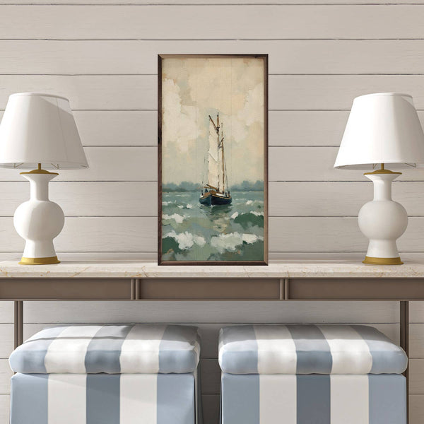 Navy Sailboat On Sea: 18x36