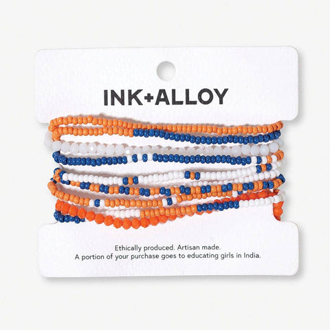 Game Day Blue and Orange Beaded 10 Strand Bracelets