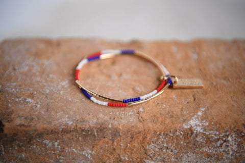 4th of July Seed Bead Triple Wrap Stretch Bracelets: Seed Bead