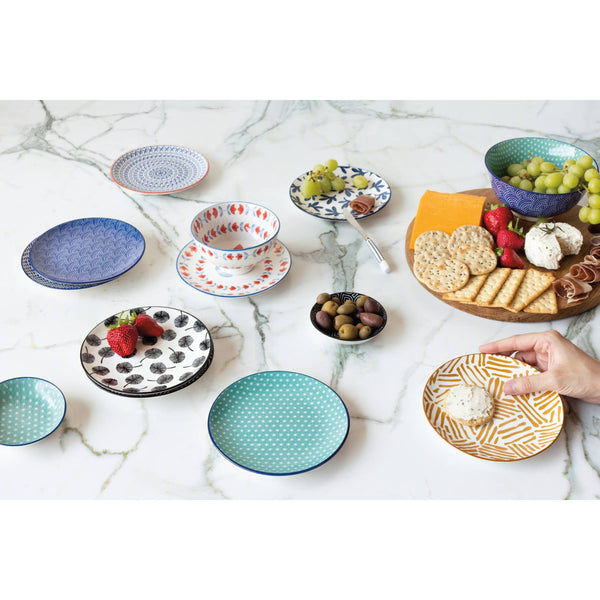 Blue Floral Stamped Appetizer Plate 6 inch