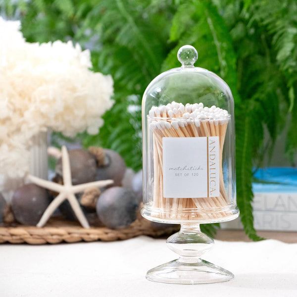 Tall Glass Jar with Lid & 120 Wooden White Matches