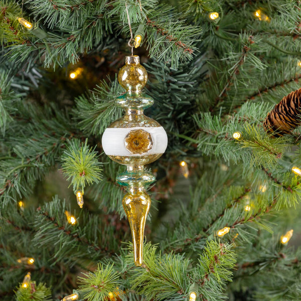 *7.5" WHITE, GOLD & BLUE FINIAL ORNAMENT MARTHA