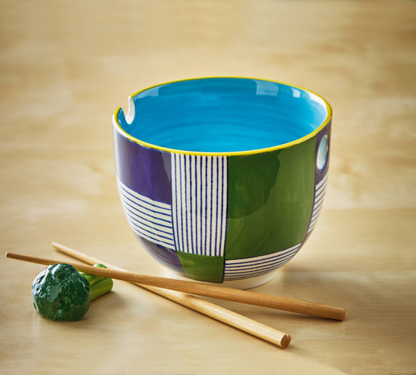 Geo Squares Noodle Bowl Set of 2 Multi Stoneware Everyday