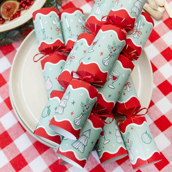 Bon Noel Green Christmas Crackers | 6 Pack | Xmas Decor |