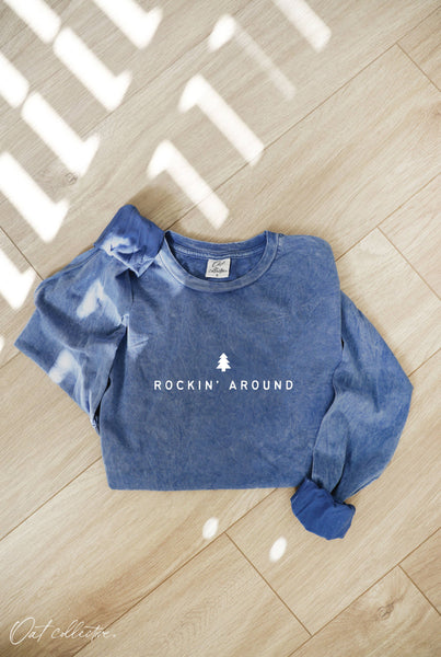ROCKIN' AROUND Mineral Washed Long Sleeve Graphic Top: FOREST / L