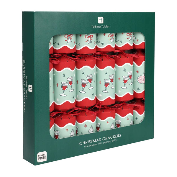 Bon Noel Green Christmas Crackers | 6 Pack | Xmas Decor |