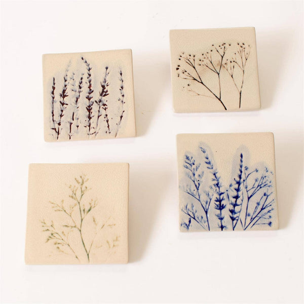 Pressed Wildflower Stoneware Coaster Set
