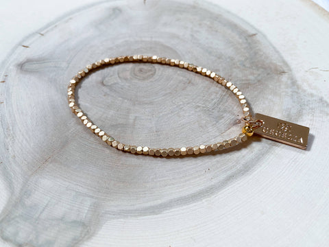 Gold Faceted Beaded Single Layering Bracelet: 2mm Matte Faceted Nugget